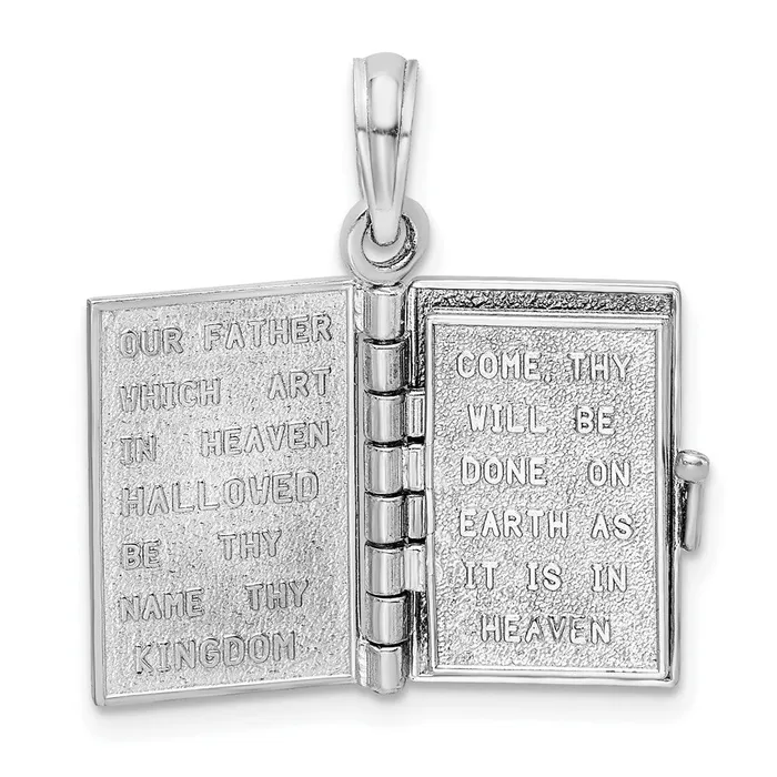 Charm Necklaces TreasureFineJewelers 14k White Gold 3D Holy Bible w Lords Prayer Moveable Charm