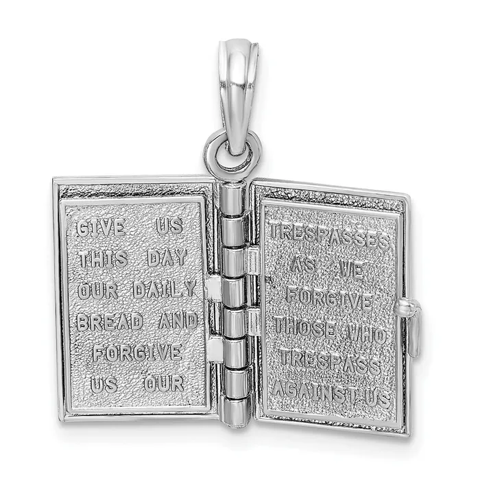 Charm Necklaces TreasureFineJewelers 14k White Gold 3D Holy Bible w Lords Prayer Moveable Charm