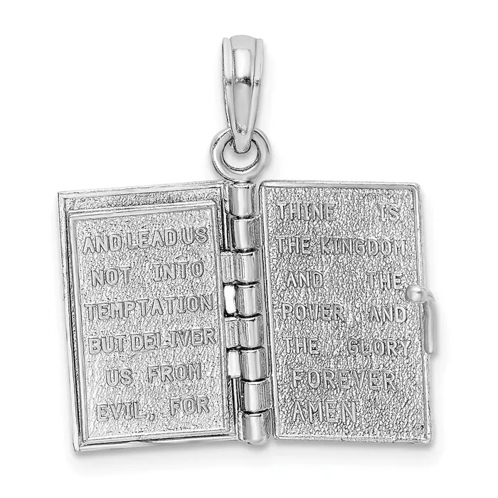 Charm Necklaces TreasureFineJewelers 14k White Gold 3D Holy Bible w Lords Prayer Moveable Charm