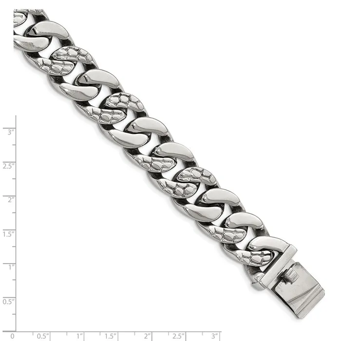 Chisel Stainless Steel Polished and Textured Snake Skin Design 85 inch Curb Bracelet TreasureFineJewelers Bracelets