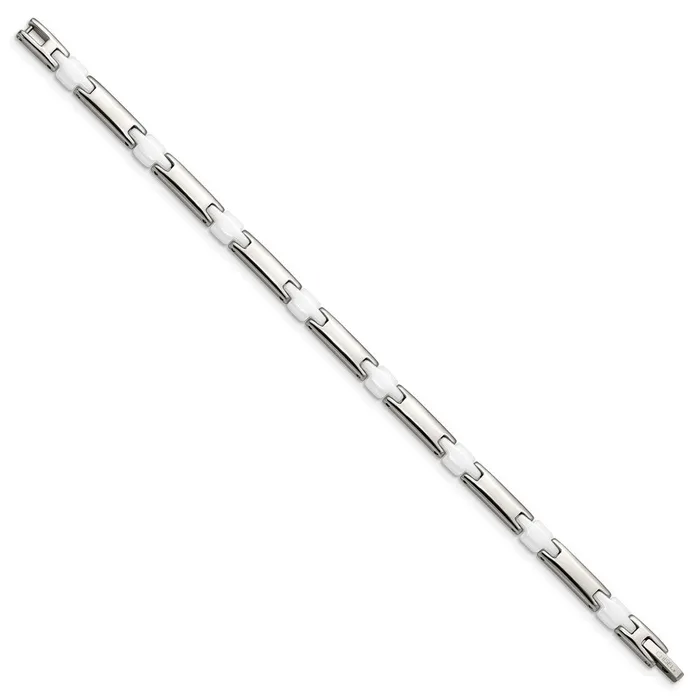 Chisel Stainless Steel Polished with White Ceramic 75 inch Link Bracelet TreasureFineJewelers Bracelets