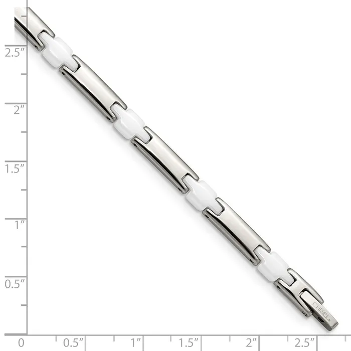 Chisel Stainless Steel Polished with White Ceramic 75 inch Link Bracelet TreasureFineJewelers Bracelets