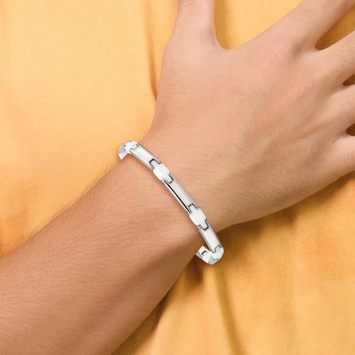 Chisel Stainless Steel Polished with White Ceramic 75 inch Link Bracelet TreasureFineJewelers Bracelets