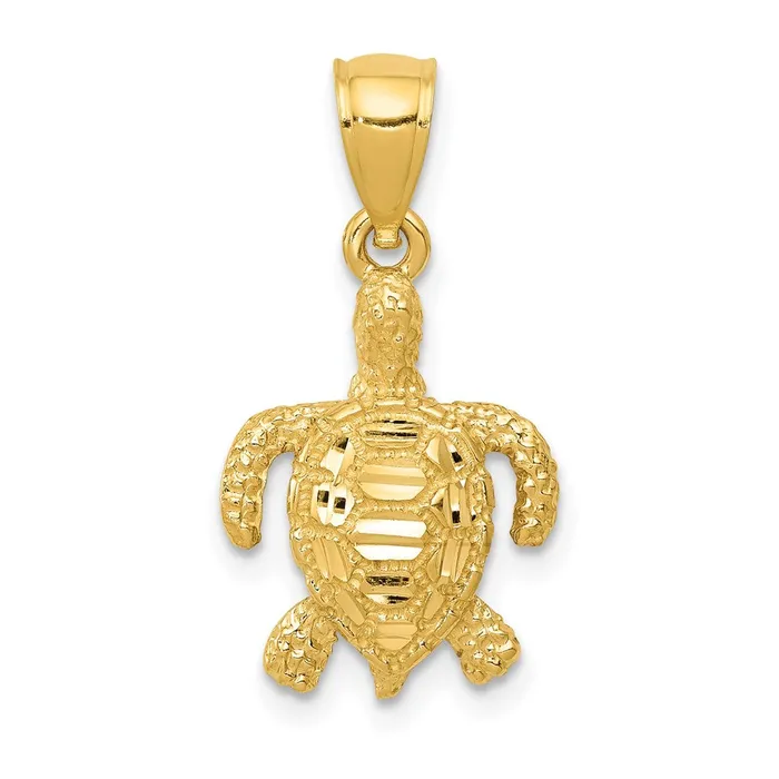 Necklaces 14k Polished and Textured Diamondcut Sea Turtle Pendant TreasureFineJewelers Necklaces 14k Polished and Textured Diamondcut Sea Turtle Pendant TreasureFineJewelers