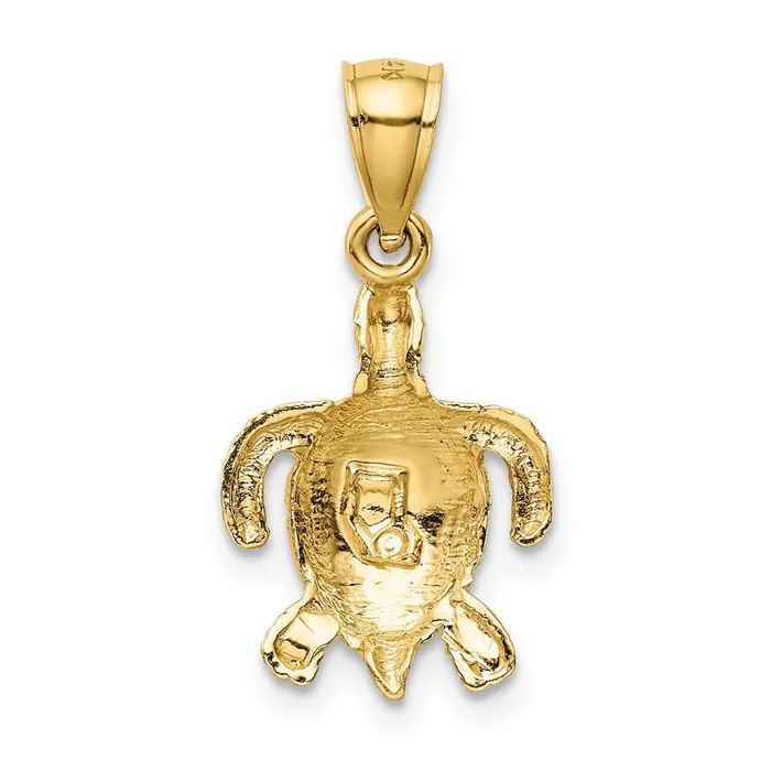 Necklaces 14k Polished and Textured Diamondcut Sea Turtle Pendant TreasureFineJewelers