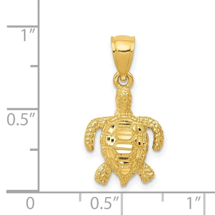 Necklaces 14k Polished and Textured Diamondcut Sea Turtle Pendant TreasureFineJewelers