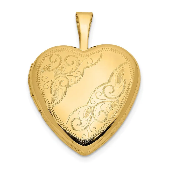 Necklaces 14k Yellow Gold 16mm Leaf and Scroll Heart Locket TreasureFineJewelers Necklaces 14k Yellow Gold 16mm Leaf and Scroll Heart Locket TreasureFineJewelers