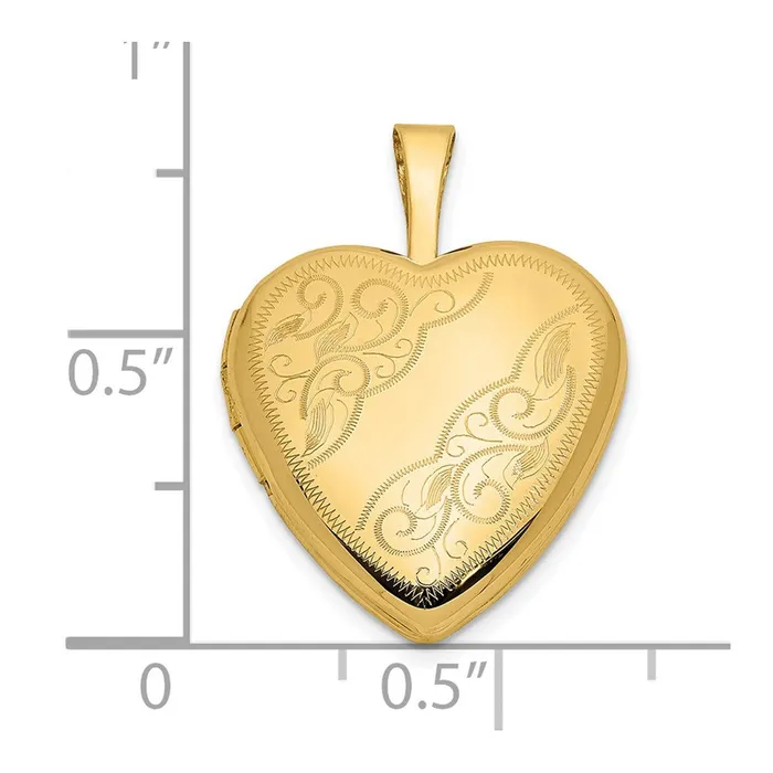 Necklaces 14k Yellow Gold 16mm Leaf and Scroll Heart Locket TreasureFineJewelers