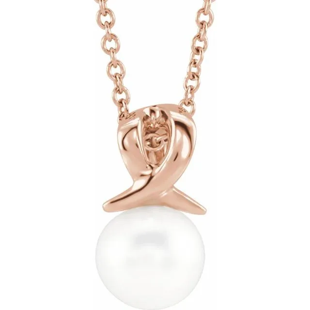 Necklaces TreasureFineJewelers 14K Rose Freshwater Cultured Pearl Bypass 1618 Necklace