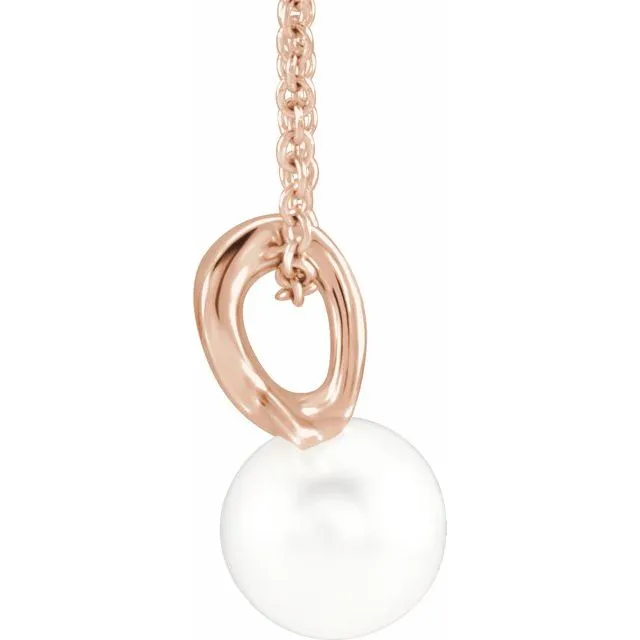 Necklaces TreasureFineJewelers 14K Rose Freshwater Cultured Pearl Bypass 1618 Necklace