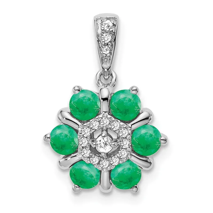 Necklaces TreasureFineJewelers 14k White Gold Emerald and Diamond Floral Pendant Necklaces TreasureFineJewelers 14k White Gold Emerald and Diamond Floral Pendant