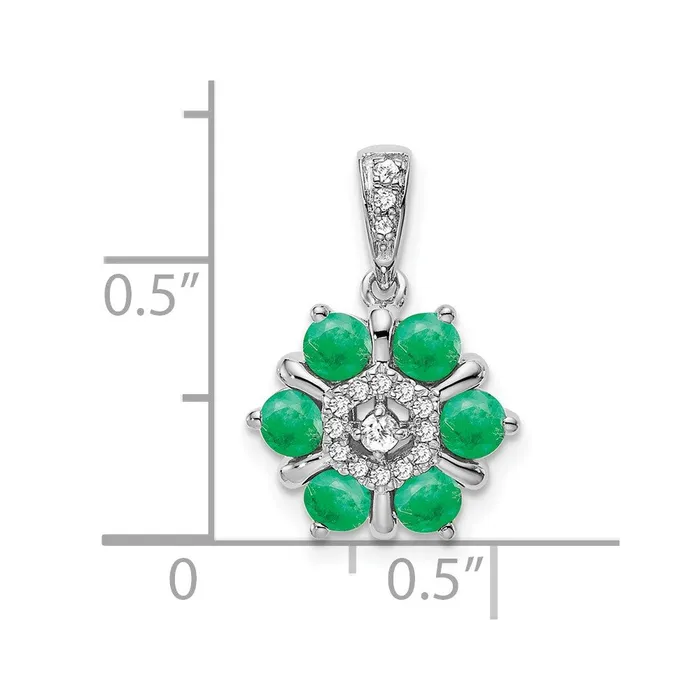 Necklaces TreasureFineJewelers 14k White Gold Emerald and Diamond Floral Pendant