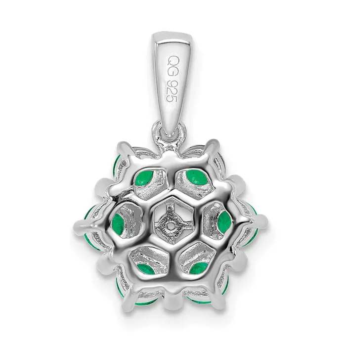 Necklaces TreasureFineJewelers 14k White Gold Emerald and Diamond Floral Pendant