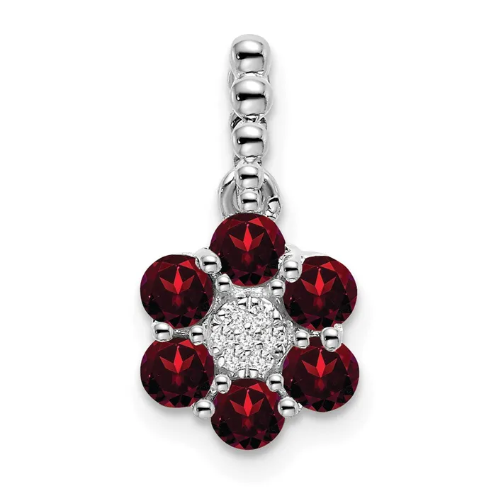 Necklaces TreasureFineJewelers 14k White Gold Garnet and Diamond Floral Pendant Necklaces TreasureFineJewelers 14k White Gold Garnet and Diamond Floral Pendant