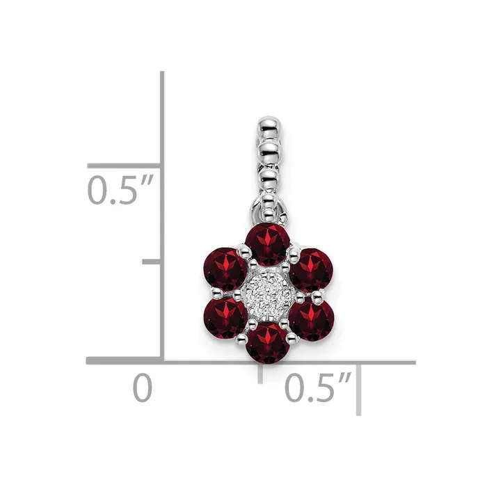 Necklaces TreasureFineJewelers 14k White Gold Garnet and Diamond Floral Pendant