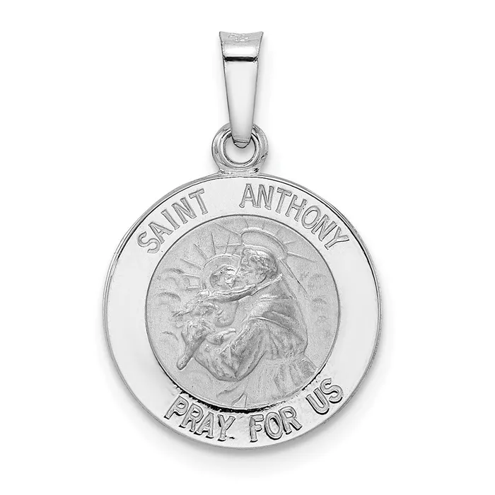 Necklaces TreasureFineJewelers 14k White Gold Polished and Satin Hollow St Anthony Medal Pendant Necklaces TreasureFineJewelers 14k White Gold Polished and Satin Hollow St Anthony Medal Pendant