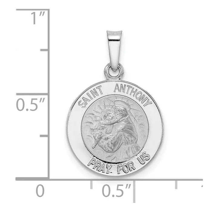 Necklaces TreasureFineJewelers 14k White Gold Polished and Satin Hollow St Anthony Medal Pendant