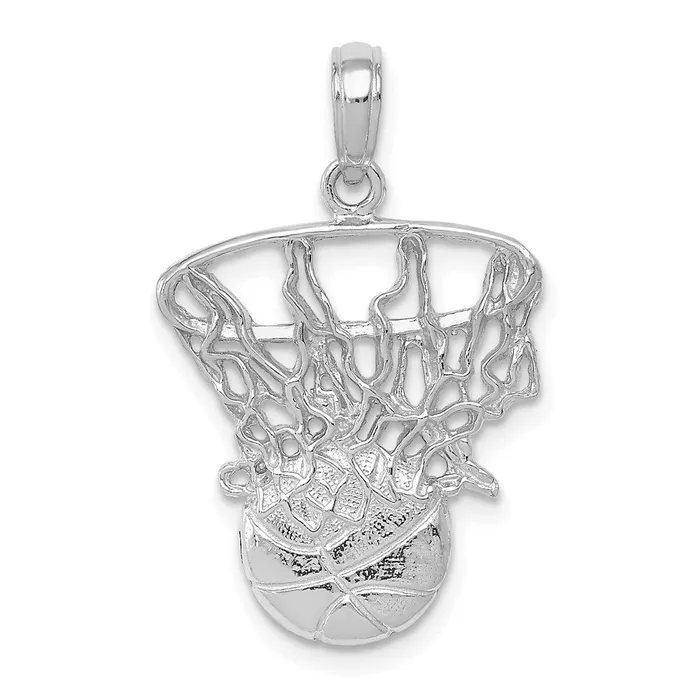 Necklaces TreasureFineJewelers 14K White Gold Swoosh Basketball and Net Pendant Necklaces TreasureFineJewelers 14K White Gold Swoosh Basketball and Net Pendant
