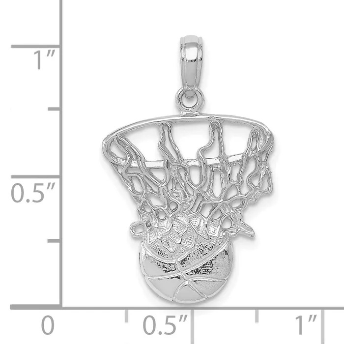 Necklaces TreasureFineJewelers 14K White Gold Swoosh Basketball and Net Pendant