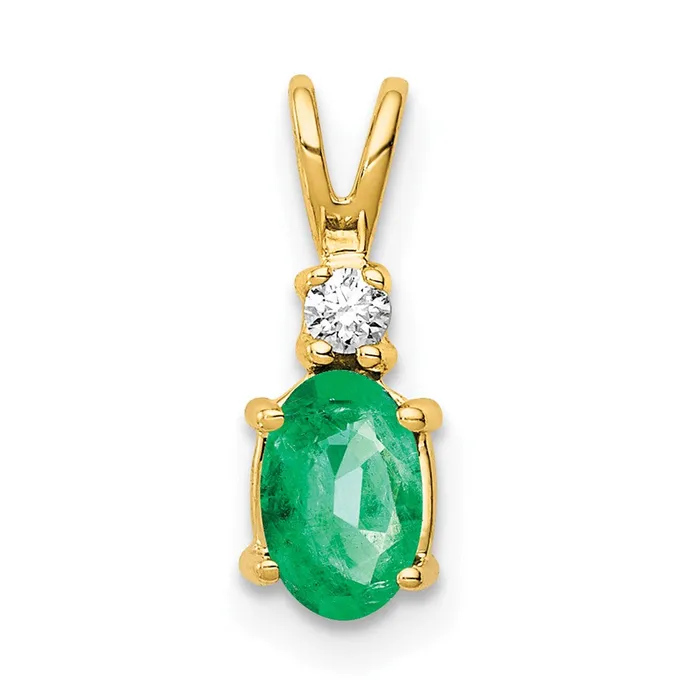 Necklaces TreasureFineJewelers 14k Yellow Gold 6x4mm Oval Emerald VS Diamond pendant Necklaces TreasureFineJewelers 14k Yellow Gold 6x4mm Oval Emerald VS Diamond pendant