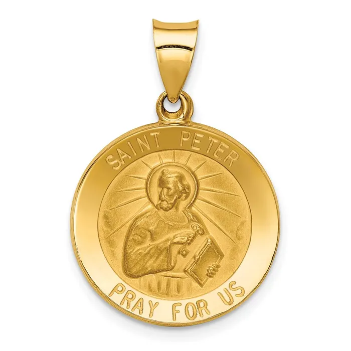 Necklaces TreasureFineJewelers 14k Yellow Gold Polished and Satin St Peter Medal Hollow Pendant Necklaces TreasureFineJewelers 14k Yellow Gold Polished and Satin St Peter Medal Hollow Pendant