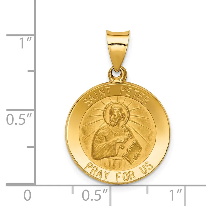 Necklaces TreasureFineJewelers 14k Yellow Gold Polished and Satin St Peter Medal Hollow Pendant