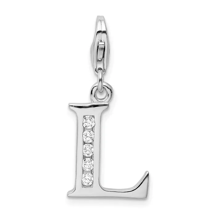 Necklaces TreasureFineJewelers Amore La Vita Sterling Silver Rhodiumplated Polished CZ Letter L Initial Charm with Fancy Lobster Clasp Necklaces TreasureFineJewelers Amore La Vita Sterling Silver Rhodiumplated Polished CZ Letter L Initial Charm with Fancy Lobster Clasp