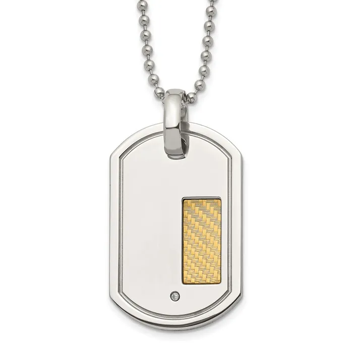 Necklaces TreasureFineJewelers Chisel Stainless Steel Polished with 18k Gold Accent 01 carat Diamond Dog Tag on a 24 inch Ball Chain Necklace Necklaces TreasureFineJewelers Chisel Stainless Steel Polished with 18k Gold Accent 01 carat Diamond Dog Tag on a 24 inch Ball Chain Necklace