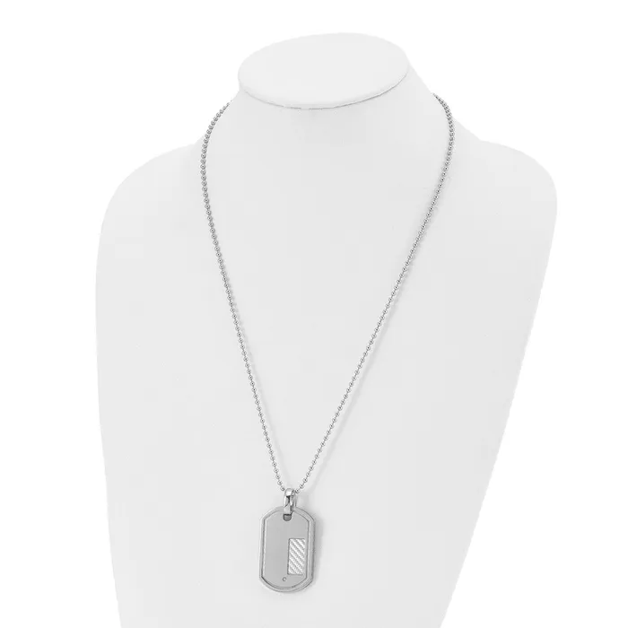 Necklaces TreasureFineJewelers Chisel Stainless Steel Polished with 18k Gold Accent 01 carat Diamond Dog Tag on a 24 inch Ball Chain Necklace