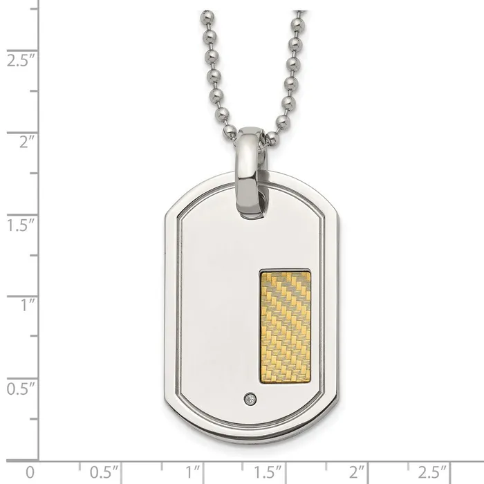 Necklaces TreasureFineJewelers Chisel Stainless Steel Polished with 18k Gold Accent 01 carat Diamond Dog Tag on a 24 inch Ball Chain Necklace