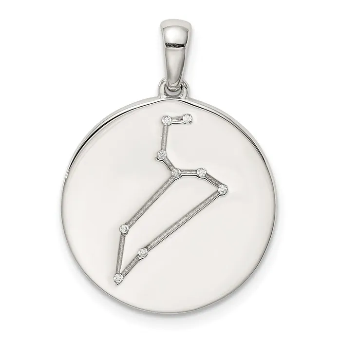 Necklaces TreasureFineJewelers Sterling Silver CZ Leo Zodiac Pendant