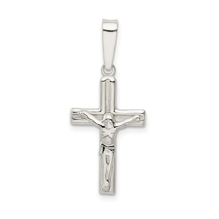 Necklaces TreasureFineJewelers Sterling Silver Polished textured Crucifix Pendant Necklaces TreasureFineJewelers Sterling Silver Polished textured Crucifix Pendant