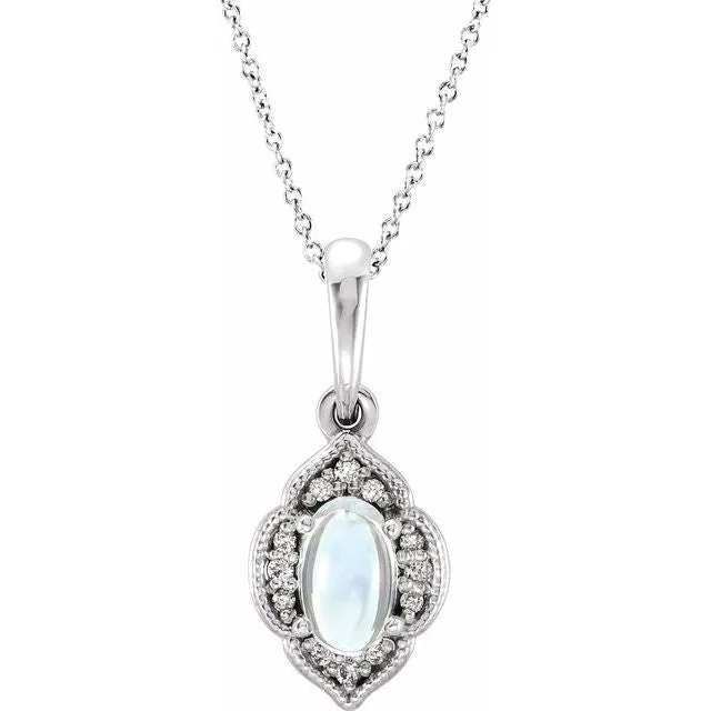 Necklaces TreasureFineJewelers Sterling Silver Rainbow Moonstone 03 CTW Diamond Clover 1618 Necklace Necklaces TreasureFineJewelers Sterling Silver Rainbow Moonstone 03 CTW Diamond Clover 1618 Necklace
