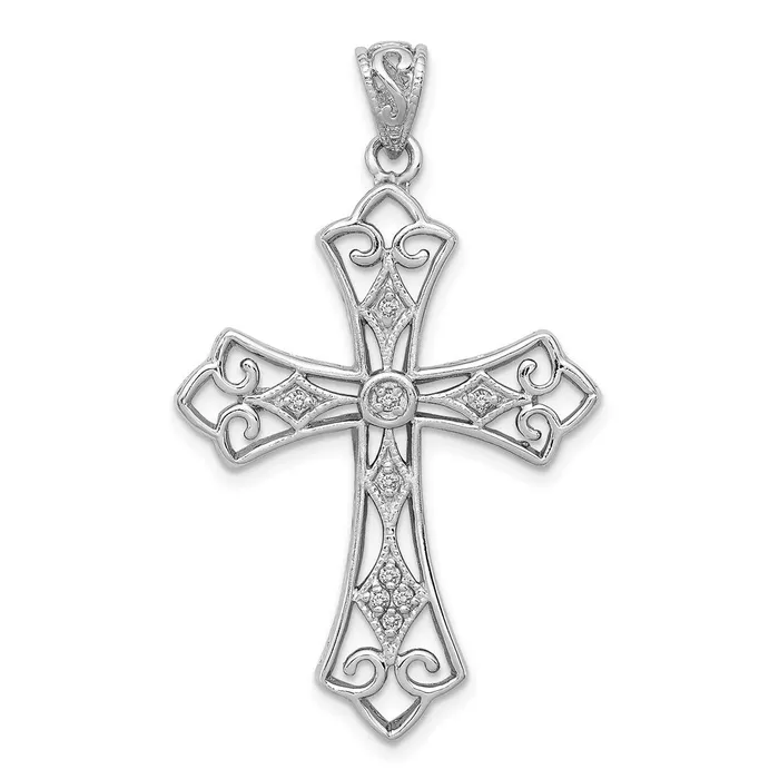 Necklaces TreasureFineJewelers Sterling Silver Rhodium Diam Filigree Cross Pendant