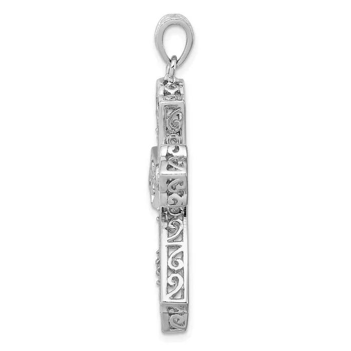 Necklaces TreasureFineJewelers Sterling Silver Rhodium Diam Filigree Cross Pendant