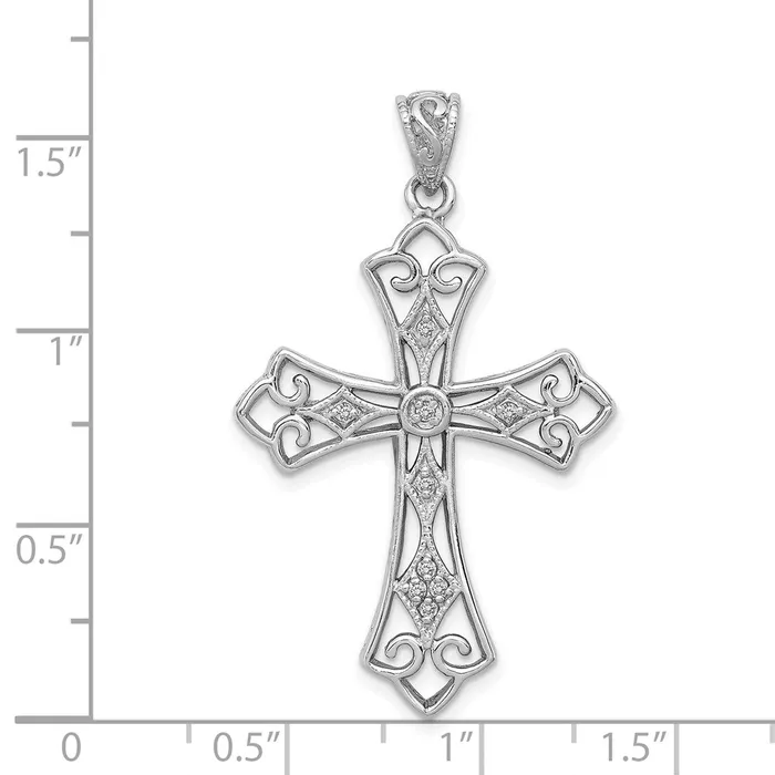 Necklaces TreasureFineJewelers Sterling Silver Rhodium Diam Filigree Cross Pendant