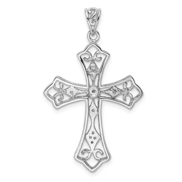 Necklaces TreasureFineJewelers Sterling Silver Rhodium Diam Filigree Cross Pendant