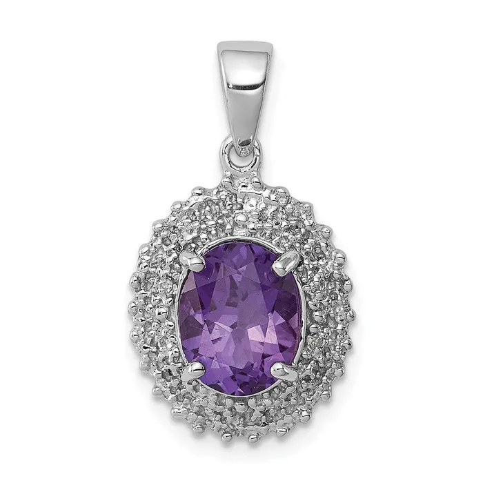 Necklaces TreasureFineJewelers Sterling Silver Rhodiumplated Amethyst and Diamond Pendant
