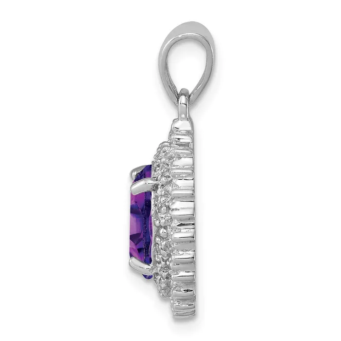 Necklaces TreasureFineJewelers Sterling Silver Rhodiumplated Amethyst and Diamond Pendant