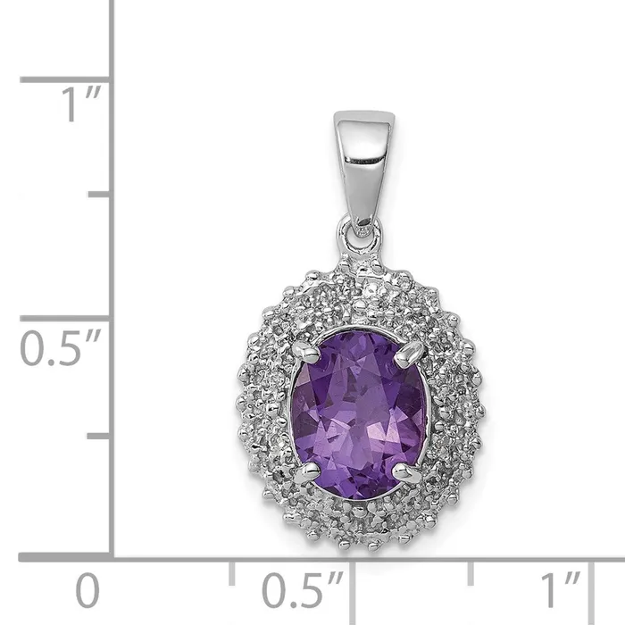 Necklaces TreasureFineJewelers Sterling Silver Rhodiumplated Amethyst and Diamond Pendant