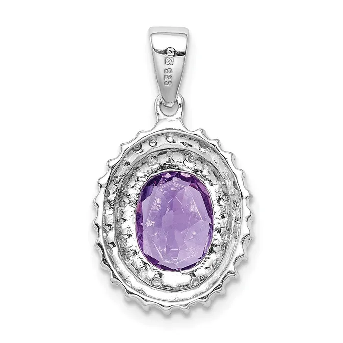Necklaces TreasureFineJewelers Sterling Silver Rhodiumplated Amethyst and Diamond Pendant