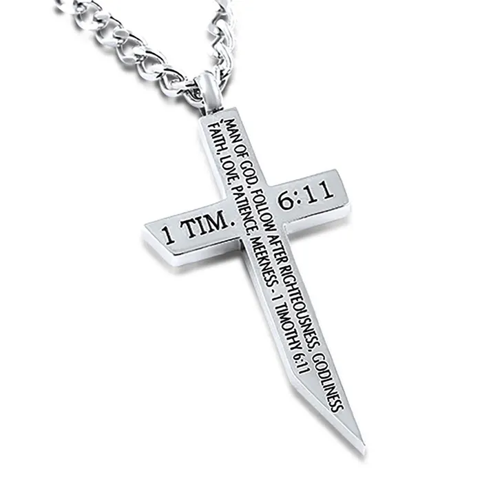 North Arrow Shop Cross Sword Necklace MAN OF GOD 1 TIMOTHY Stainless Steel with Chain Necklaces