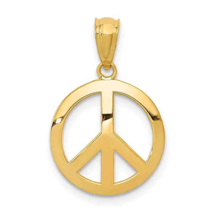PreStyled Sets TreasureFineJewelers 14k Yellow Gold Polished Peace Sign Circle Pendant PreStyled Sets TreasureFineJewelers 14k Yellow Gold Polished Peace Sign Circle Pendant