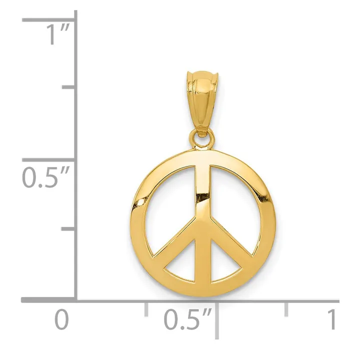 PreStyled Sets TreasureFineJewelers 14k Yellow Gold Polished Peace Sign Circle Pendant