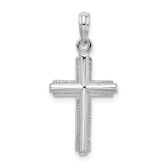 Sterling Silver Polished Striped Border Latin Cross Pendant TreasureFineJewelers Necklaces Sterling Silver Polished Striped Border Latin Cross Pendant TreasureFineJewelers Necklaces