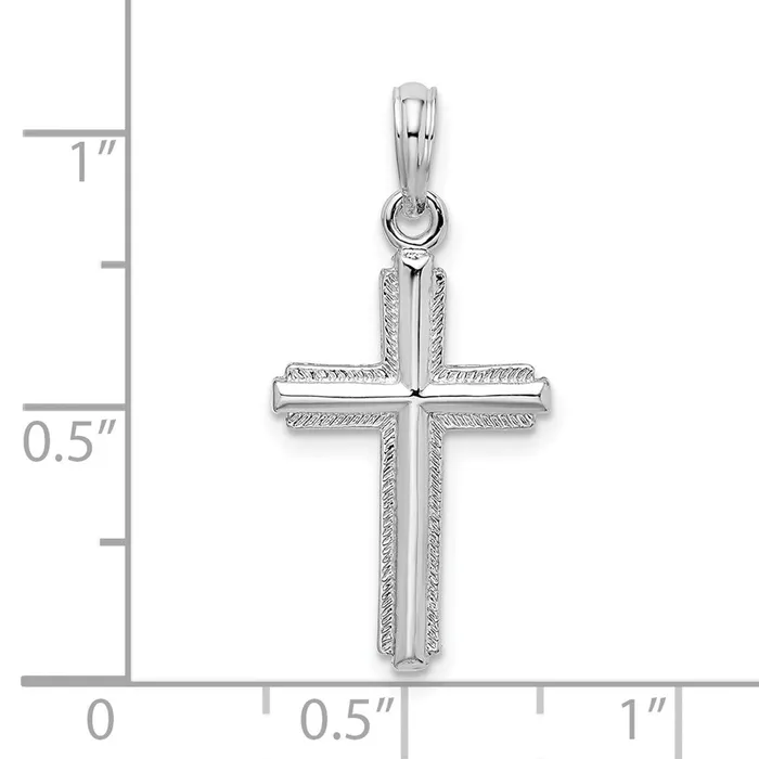Sterling Silver Polished Striped Border Latin Cross Pendant TreasureFineJewelers Necklaces