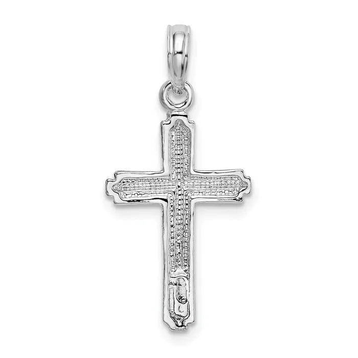 Sterling Silver Polished Striped Border Latin Cross Pendant TreasureFineJewelers Necklaces