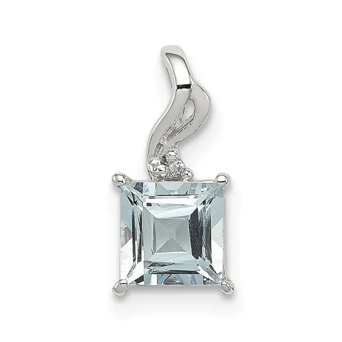 Sterling Silver Rhodium Plated Dia Aquamarine Square Pendant TreasureFineJewelers Necklaces Sterling Silver Rhodium Plated Dia Aquamarine Square Pendant TreasureFineJewelers Necklaces