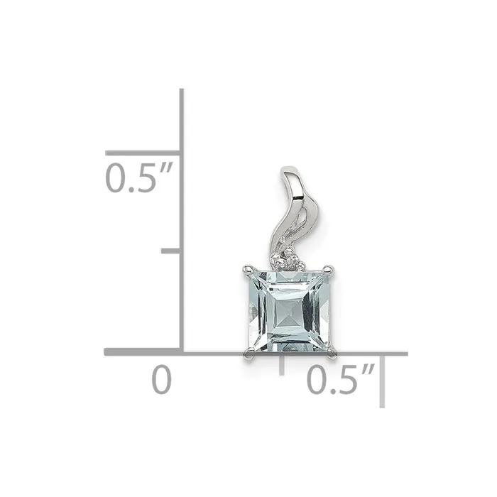 Sterling Silver Rhodium Plated Dia Aquamarine Square Pendant TreasureFineJewelers Necklaces