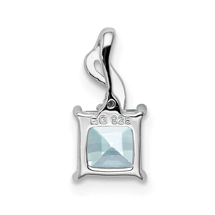 Sterling Silver Rhodium Plated Dia Aquamarine Square Pendant TreasureFineJewelers Necklaces